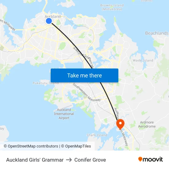 Auckland Girls' Grammar to Conifer Grove map