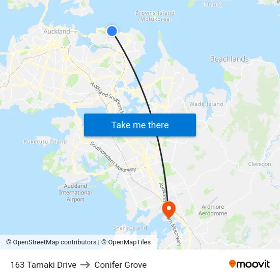 163 Tamaki Drive to Conifer Grove map