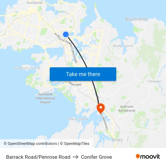 Barrack Road/Penrose Road to Conifer Grove map