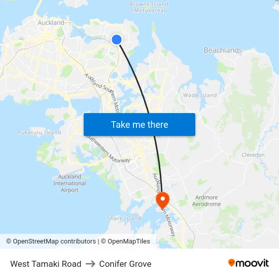 West Tamaki Road to Conifer Grove map