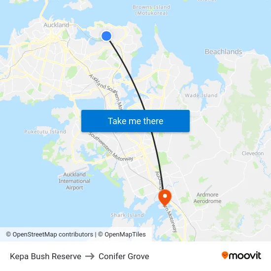 Kepa Bush Reserve to Conifer Grove map
