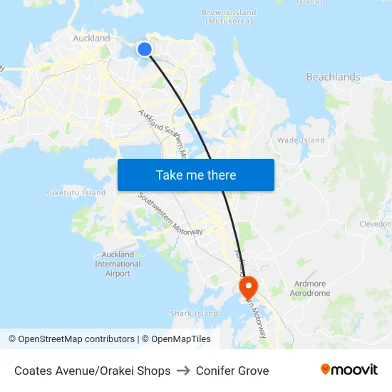Coates Avenue/Orakei Shops to Conifer Grove map