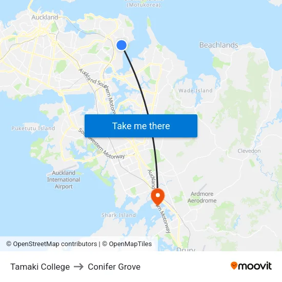 Tamaki College to Conifer Grove map