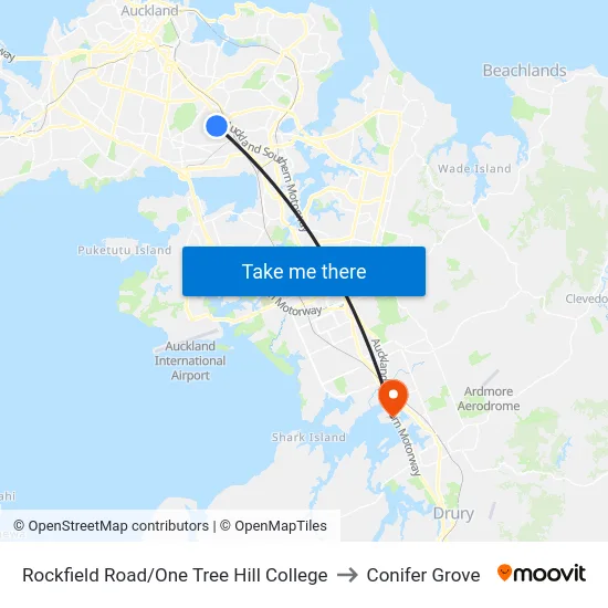 Rockfield Road/One Tree Hill College to Conifer Grove map