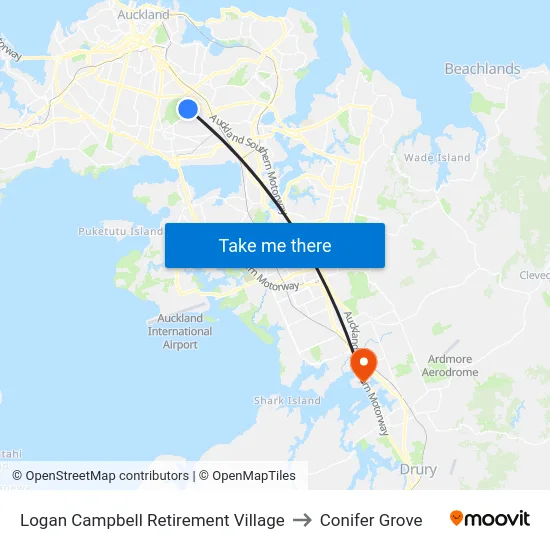 Logan Campbell Retirement Village to Conifer Grove map