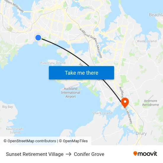 Sunset Retirement Village to Conifer Grove map