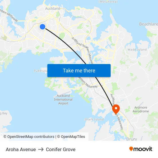 Aroha Avenue to Conifer Grove map