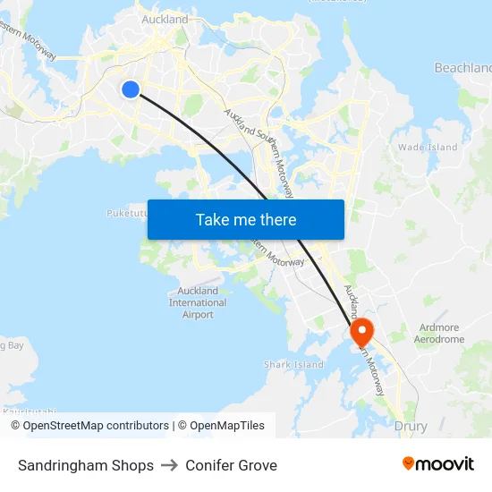 Sandringham Shops to Conifer Grove map