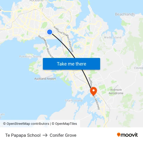 Te Papapa School to Conifer Grove map