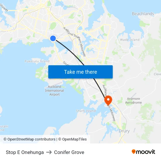 Stop E Onehunga to Conifer Grove map