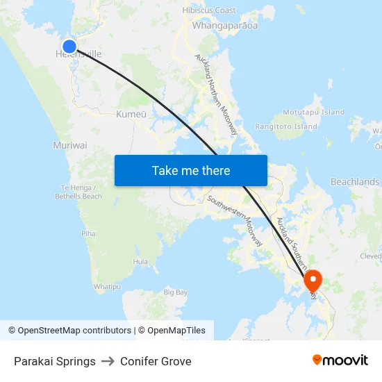 Parakai Springs to Conifer Grove map
