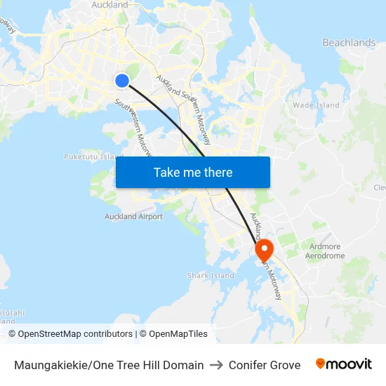 Maungakiekie/One Tree Hill Domain to Conifer Grove map