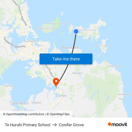 Te Huruhi Primary School to Conifer Grove map