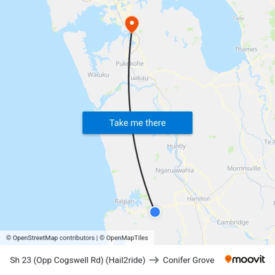 Sh 23, Waitetuna (Opp Cogswell Rd) (Hail2ride) to Conifer Grove map