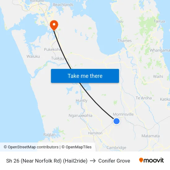 Sh 26, Motumaoho (Near Norfolk Rd) (Hail2ride) to Conifer Grove map