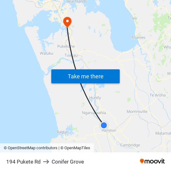 194 Pukete Rd to Conifer Grove map