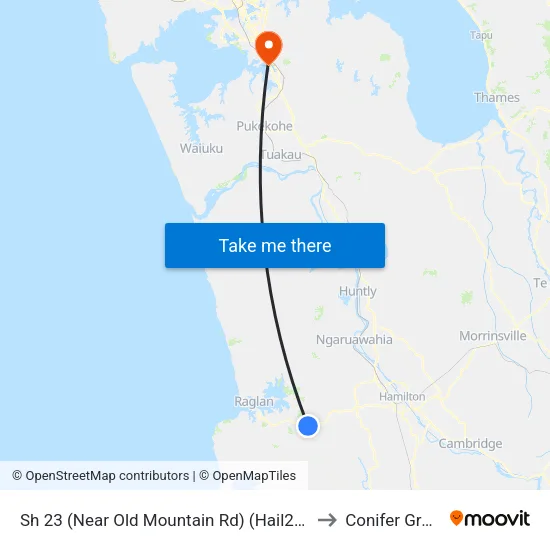 Sh 23, Waitetuna (Near Old Mountain Rd) (Hail2ride) to Conifer Grove map