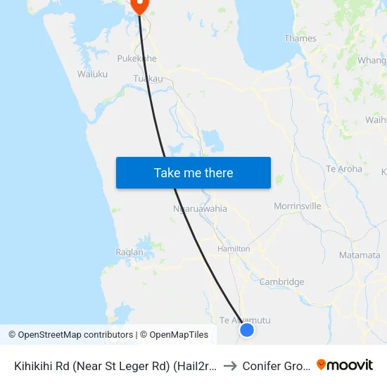 Kihikihi Rd, Te Awamutu (Near St Leger Rd) (Hail2ride) to Conifer Grove map