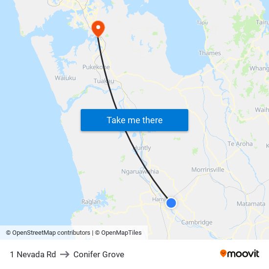 1 Nevada Rd to Conifer Grove map