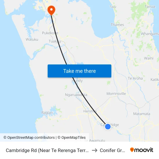 Cambridge Rd, Cambridge (Near Te Rerenga Tce) to Conifer Grove map