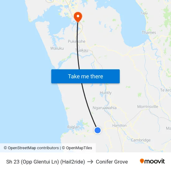 Sh 23, Whatawhata (Opp Glentui Ln) (Hail2ride) to Conifer Grove map