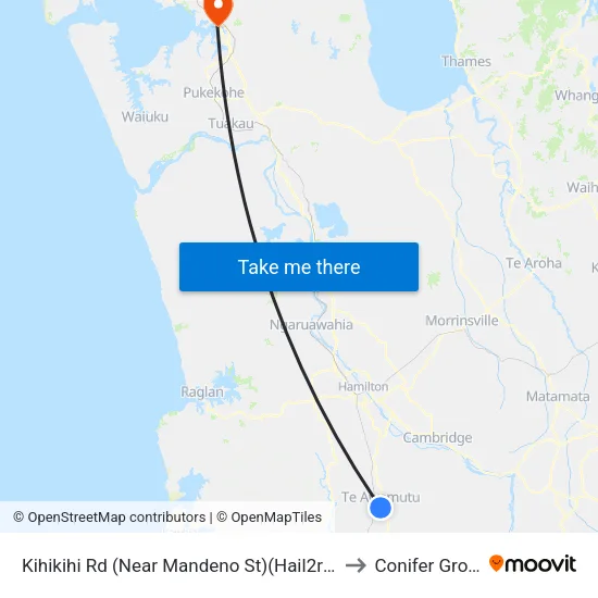 Kihikihi Rd, Te Awamutu (Near Mandeno St) (Hail2ride) to Conifer Grove map
