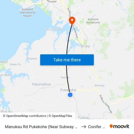 Manukau Rd, Pukekohe (Near Subway Rd) to Conifer Grove map