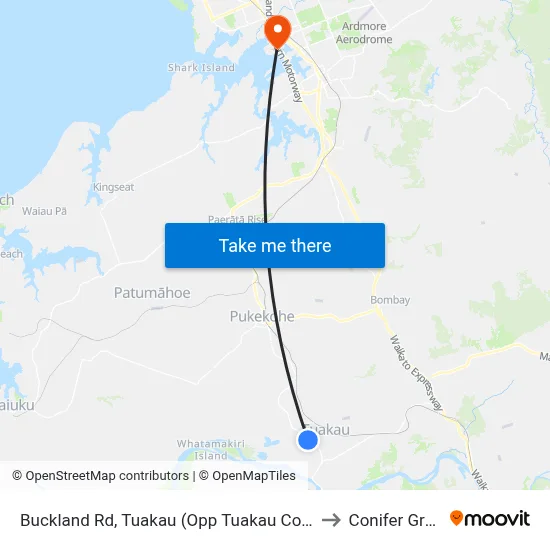 Buckland Rd, Tuakau (Opp Tuakau College) to Conifer Grove map