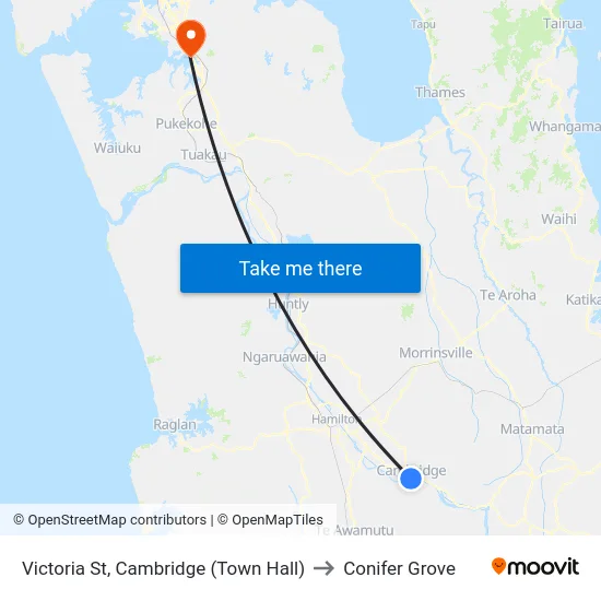 Victoria St, Cambridge (Town Hall) to Conifer Grove map