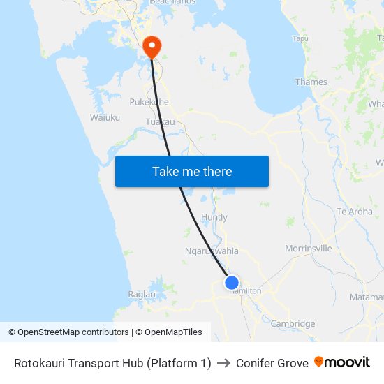 Rotokauri Transport Hub (Platform 1) to Conifer Grove map