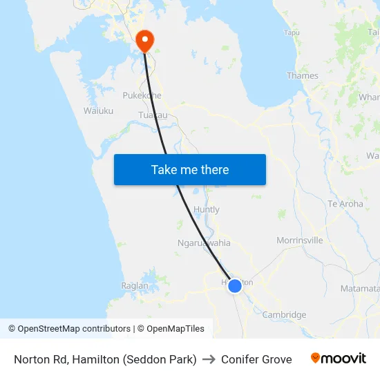 Norton Rd, Hamilton (Seddon Park) to Conifer Grove map