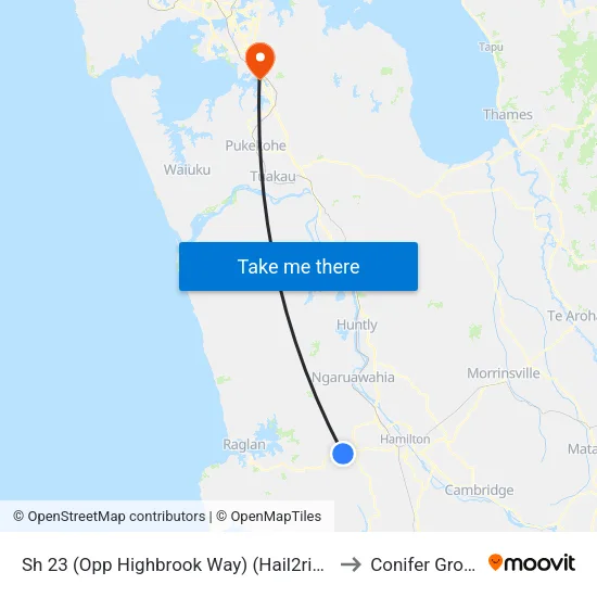 Sh 23, Whatawhata (Opp Highbrook Way) (Hail2ride) to Conifer Grove map