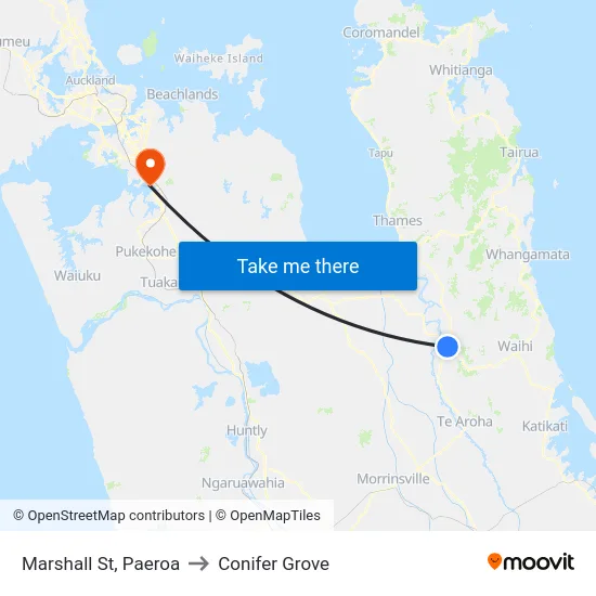 Marshall St, Paeroa to Conifer Grove map