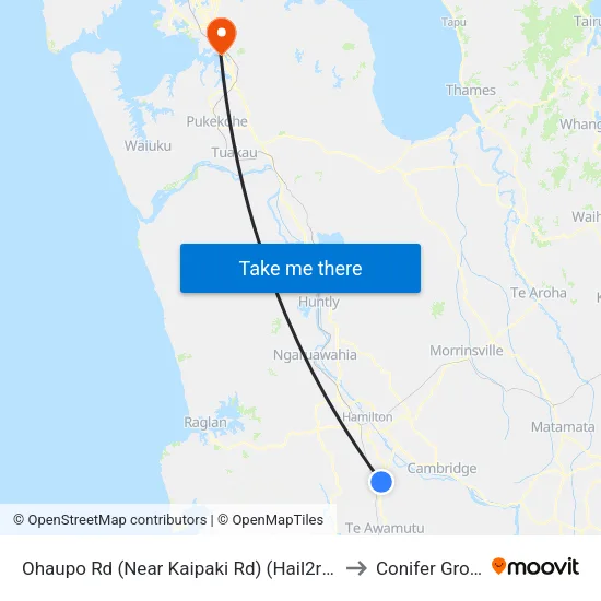 Ohaupo Rd, Ohaupo (Near Kaipaki Rd) (Hail2ride) to Conifer Grove map