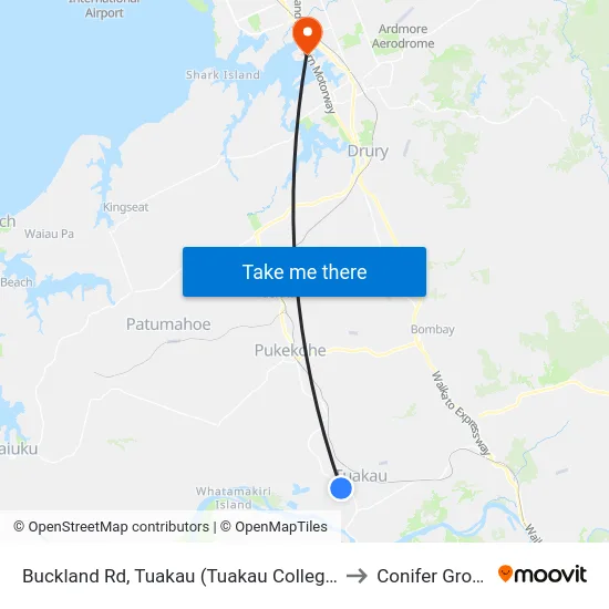 Buckland Rd, Tuakau (Tuakau College) to Conifer Grove map