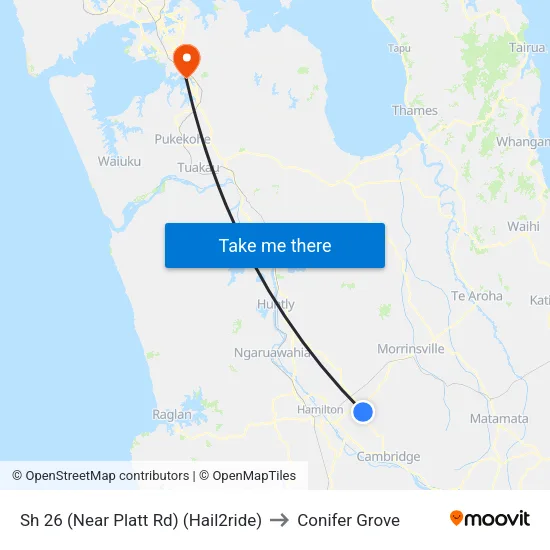 Sh 26, Tauwhare (Near Platt Rd) (Hail2ride) to Conifer Grove map