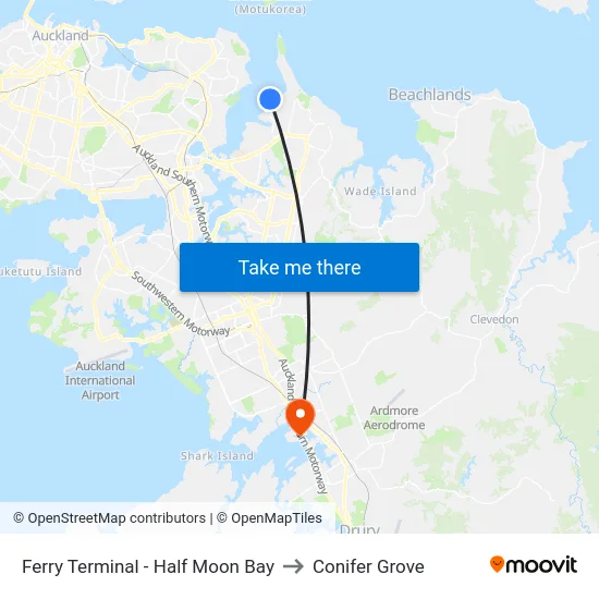 Ferry Terminal - Half Moon Bay to Conifer Grove map