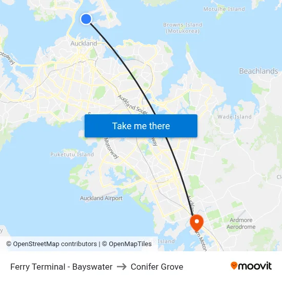 Ferry Terminal - Bayswater to Conifer Grove map