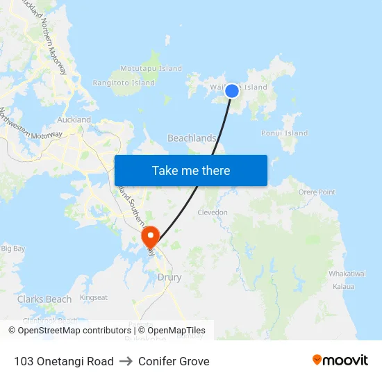 103 Onetangi Road to Conifer Grove map