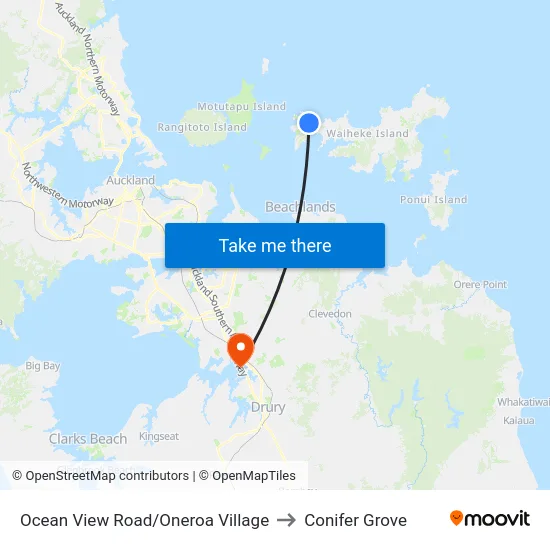 Ocean View Road/Oneroa Village to Conifer Grove map