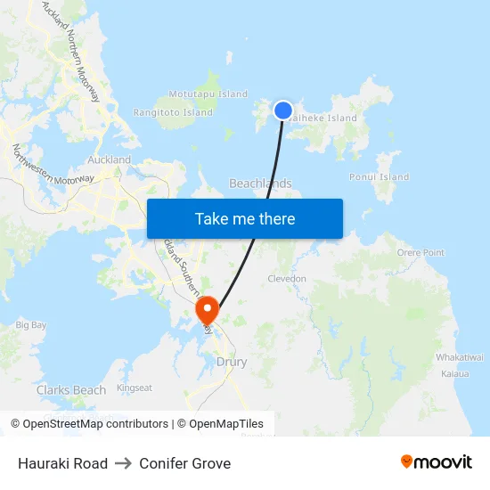 Hauraki Road to Conifer Grove map