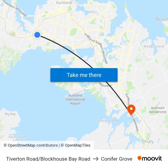 Tiverton Road/Blockhouse Bay Road to Conifer Grove map