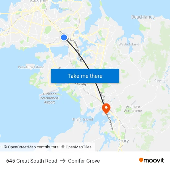 645 Great South Road to Conifer Grove map