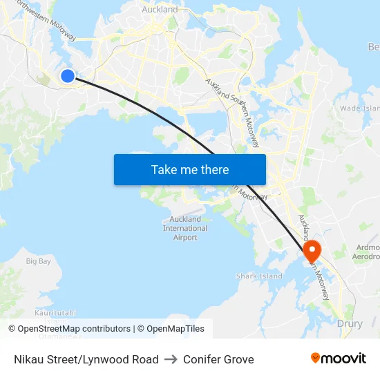 Nikau Street/Lynwood Road to Conifer Grove map