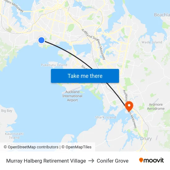 Murray Halberg Retirement Village to Conifer Grove map