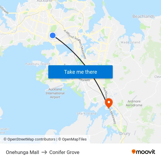 Onehunga Mall to Conifer Grove map
