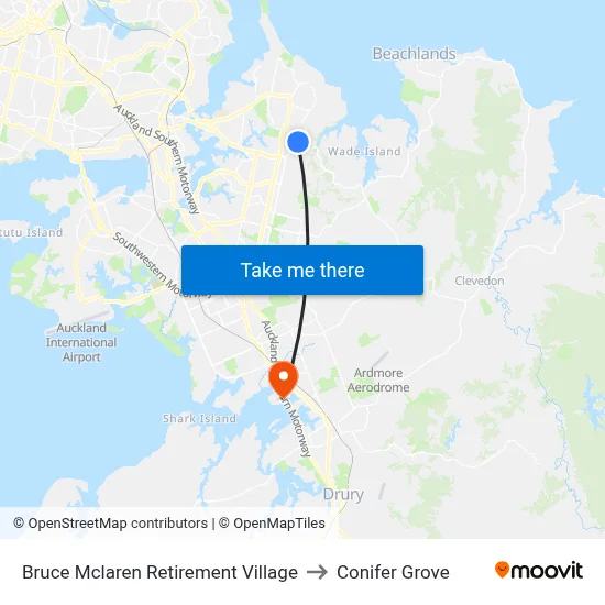 Bruce Mclaren Retirement Village to Conifer Grove map