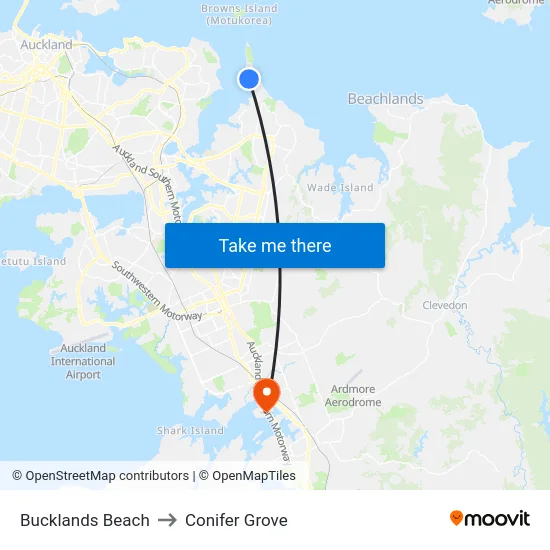 Bucklands Beach to Conifer Grove map