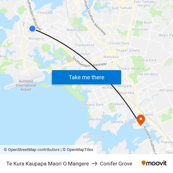 Te Kura Kaupapa Maori O Mangere to Conifer Grove map