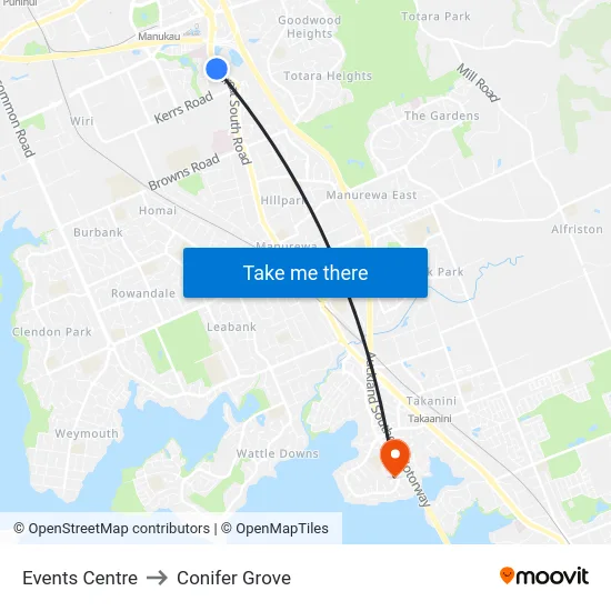Events Centre to Conifer Grove map